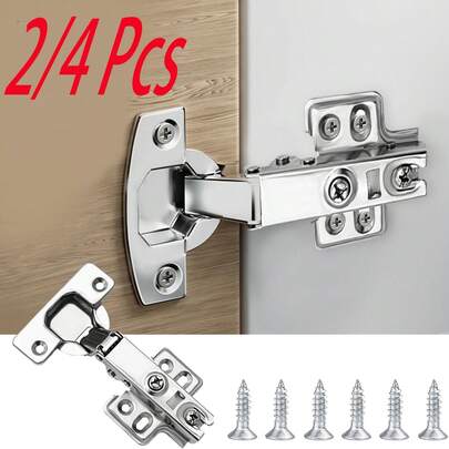 2/4pcs Soft Close Quiet Cabinet Hinges, Full Coverage Kitchen Bathroom Bedroom Cabinet Door Hinges With Screws