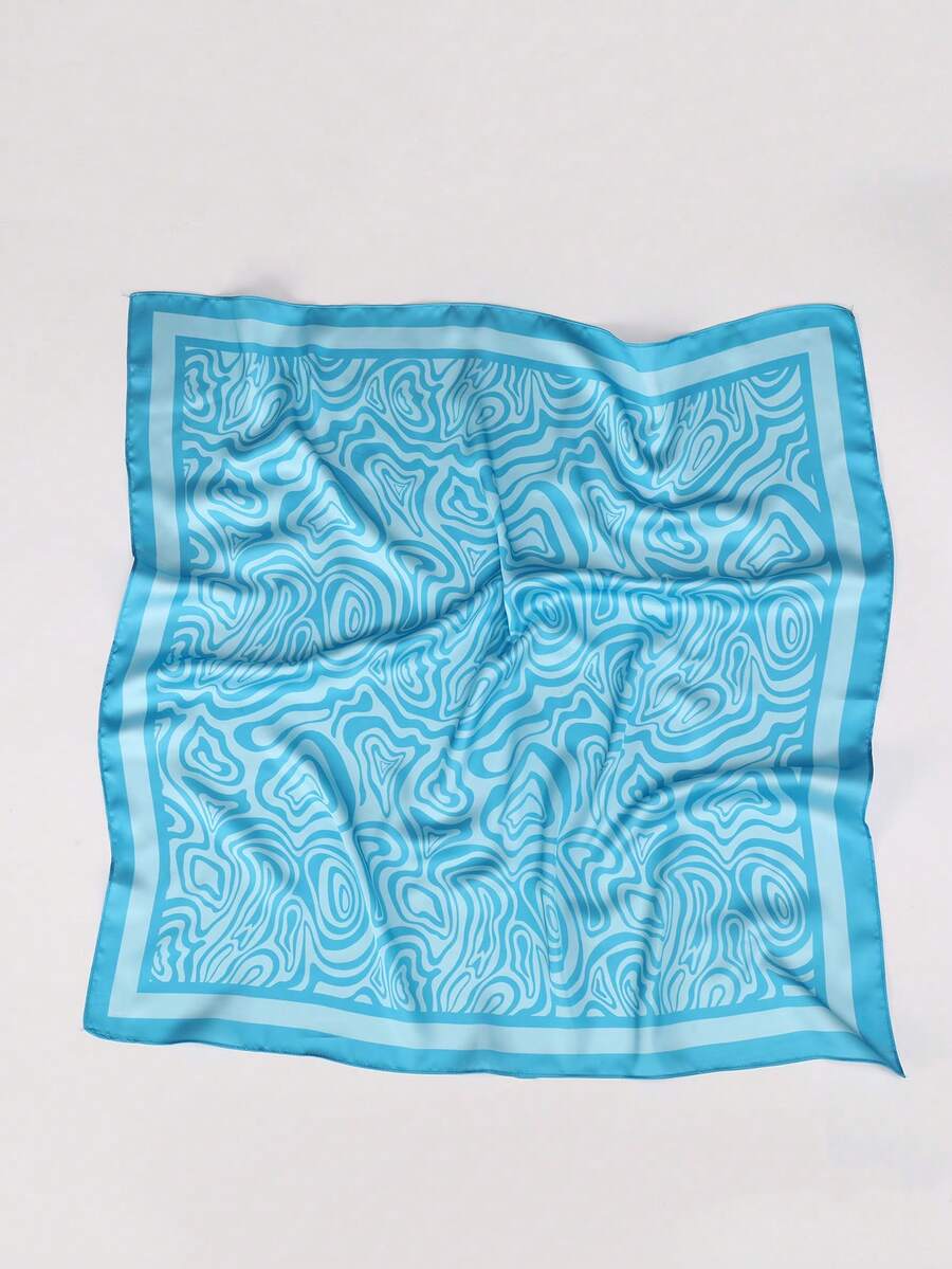 1件女士优雅几何图案印花丝巾，缎面领巾，发饰，情人节礼物 - 藍色 - 查看 1