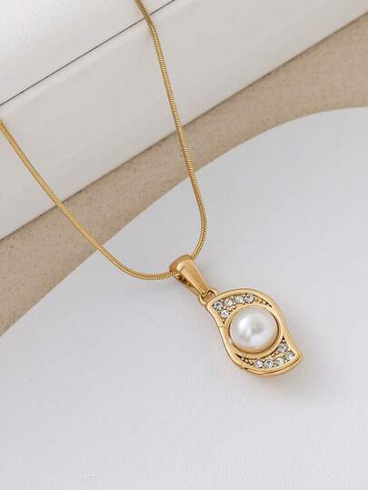 1pc Minimalist Chic Rhinestone Decor Pendant Necklace, Fashionable Choker For Women