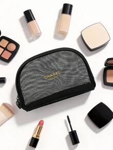 CHANEL Organizador de maquillaje para viajes, bolsa de malla negra transparente para fácil acceso - Negro - Ver 3