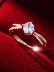 1 件时尚百搭精致白色锆石戒指，适合作为女性生日、结婚纪念日、订婚、婚礼的礼物