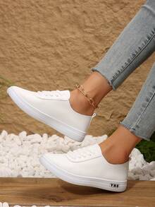 1 Pair Women's New White Student Fashion Flat Slip-On Casual Shoes, Versatile, Lightweight, Simple, Non-Slip, Soft Sole, Canvas Sneakers - White - View 4