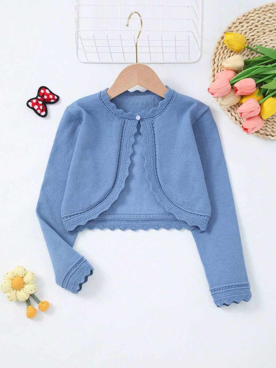 Cardigan tricoté de couleur unie avec motif floral ajouré élégant pour filles, convient pour toutes les saisons ou comme cadeau pour l'Aïd al-Adha