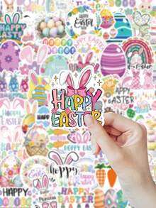 52/55pcs Easter Themed Stickers With Rabbit And Egg Patterns, Holiday Decorative Stickers For Diaries, Laptops, Mugs, Etc. To Create A Joyful Celebration Atmosphere - Easter - View 3