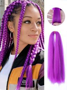 1包14英寸紫色编织假发 | 直发亚麻质感合成接发 - 彩色 - 查看 3