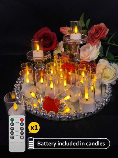 6/12/24pcs Flickering Flameless Candles, Battery Operated Candles With Timer And Remote Control, LED Wishing Candles For Tabletop Centerpiece, Suitable For Christmas, Halloween, Valentine's Day, Dining Table, Room Decor, Wedding, Party, Gift