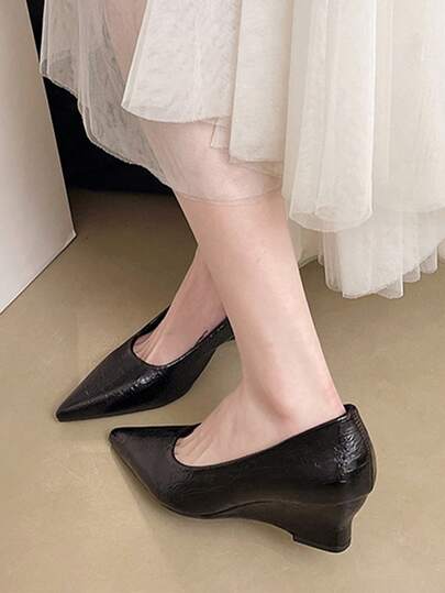 Women's Fashion Wedge Pumps Pointed Toe Slip-On Shoes, 2026 Spring/Summer New Arrival, Wedge Heel, Versatile, Elegant High Heels For Commuting