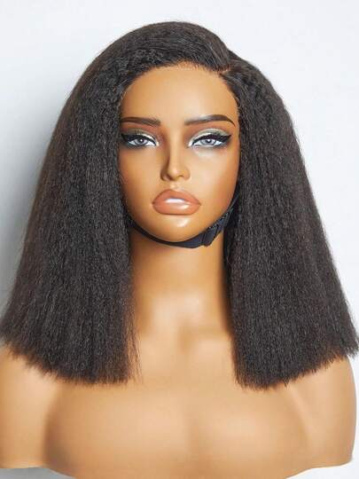 MYLOCKME Wear And Go Kinky Straight 7x5 Lace Front Human Hair Wig 32 34 Inch 200% Density 13x6 Lace Frontal Wigs Human Hair Wear And Go Invisible Strap Pre Plucked Pre Cut 360 Full Lace Front Drawstring Glueless Wigs For Women Natural Black Glueless Wig