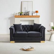 Chesterfield Velvet 3 Seater Sofa & 2 Seater Sofa Set, Moderm Sofa Couch Set With Rolled Arms And Button Tufted Back, Luxury Upholstered Living Room Furniture, Classic Modern Couch For Apartment Home Office, Deep Seat Sofa With Spring Cushions, Solid Wood Frame - 黑色 - 查看 7