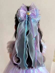 1 chiếc kẹp tóc nơ hình công chúa nàng tiên cá cho bé gái, phụ kiện tóc voan mỏng nhẹ, trang trí tóc cho bé gái trong dịp sinh nhật và biểu diễn. - Nhiều màu - Xem 13