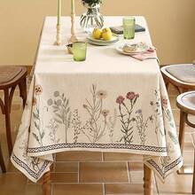 Elegant Floral Tablecloth |   Pastel Pink, Blue, Purple & Green Design, Ideal For Dining, Thanksgiving, Christmas & Parties, Easy-Clean Linen Fabric, Multiple Sizes Available - 彩色 - 查看 5