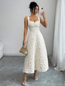 Lily House Women's Light Khaki Dress Sweetheart Neck Slimming And Elegant A-Line Bottom Elegant Women's Romantic Bohemian, Suitable For Brunch, Date Nights, Weddings, Garden Parties, Summer Vacation Areas - Khaki - View 1