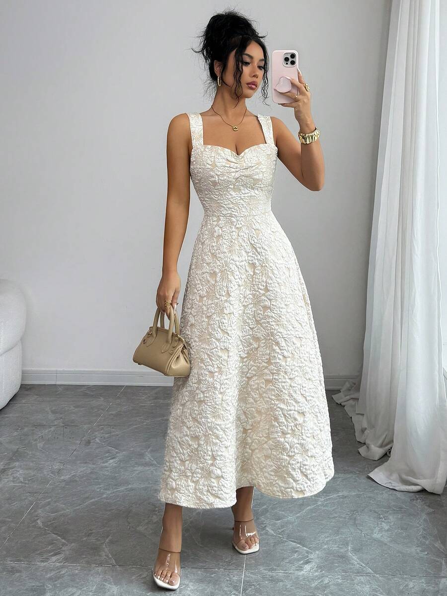 Lily House Women's Light Khaki Dress Sweetheart Neck Slimming And Elegant A-Line Bottom Elegant Women's Romantic Bohemian, Suitable For Brunch, Date Nights, Weddings, Garden Parties, Summer Vacation Areas - Khaki - View 1