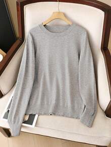 GIGOGOU 秋冬季女士薄款保暖休闲毛衣上衣，柔软舒适，简约时尚，秋季服装 - 銀色 - 查看 2