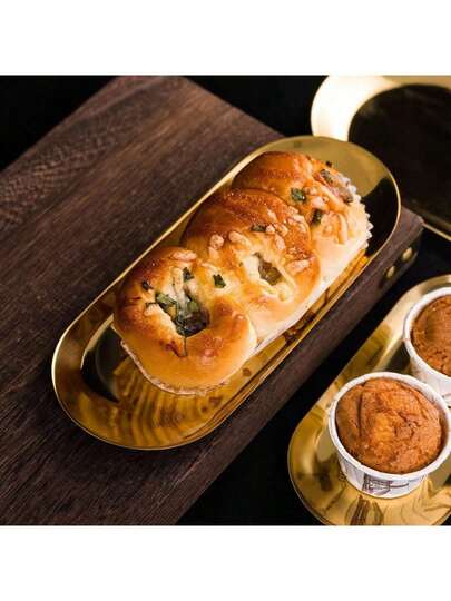 3件套，1个创意金属椭圆形托盘（金色，椭圆形不锈钢盘，水果盘，甜点盘，小吃盘，沙拉盘，蛋糕盘，适用于餐厅和厨房，可在餐桌上使用，也适用于户外、野外、野餐、家庭聚会、居家生活、厨房餐桌配件、个性化珠宝托盘、饰品托盘、耳环项链托盘、厨房配件、厨房用品、返校季、送给女性的礼物、送给家人的礼物