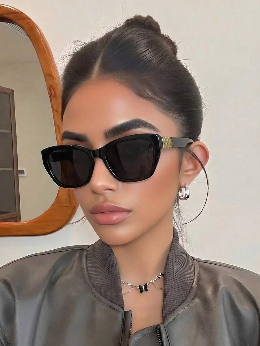 男女通用黑色复古长方形太阳镜，经典塑料镜框时尚眼镜，夏季度假必备复古太阳镜，适合海滩旅行、驾驶和日常佩戴 - 黑色 - 查看 1