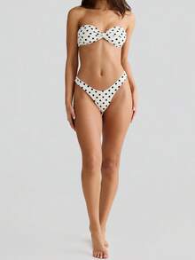 Womens Bandeau Bikini Sets Strapless Two Piece Swimsuit Y2K High Cut Cheeky Swimsuit Teen Girls Twisted Ruched Bathing Suit - trắng - Xem 5