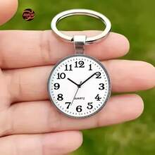 1 pieza Llavero con colgante de reloj de patrón de esfera minimalista moderno, de aleación de zinc de moda, regalo personal - Plateado - Ver 7