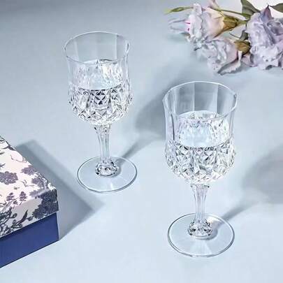 8pcs Reusable Transparent Stemware, Highly Transparent Stemware, Diamond-Shaped Design, Suitable For Holidays, Weddings, Festivals, Various Large Events, Parties, Decorative Cups, High-End Drinkware, Durable And Easy To Clean, Premium Product