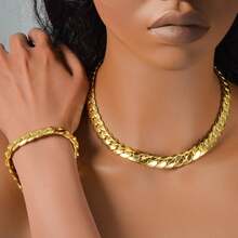 2件套经典简约大号粗链项链手链，11毫米粗，男士嘻哈街头风日常佩戴 - 金色 - 查看 7