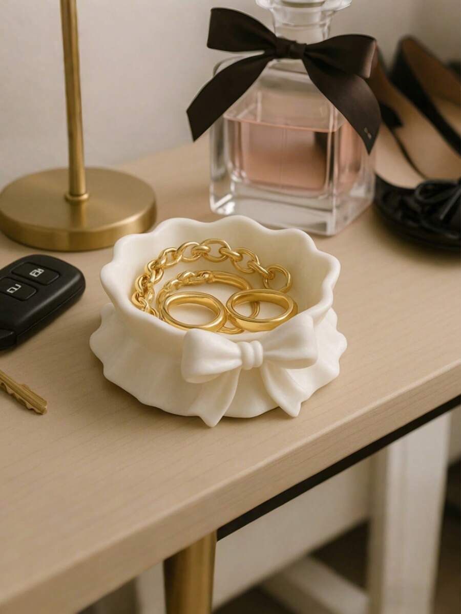 1个优雅首饰收纳托盘，采用荷叶形设计，饰以迷人蝴蝶结，3D打印工艺，是梳妆台的完美之选，也是理想的礼物。 - 彩色 - 查看 1