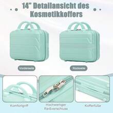 Zestaw obrotowych obudów ABS o wymiarach 14/19 cali, składający się z dwóch części, z zamkiem szyfrowym i 14-calową kosmetyczką (miętową) - Miętowy Zielony - Zobacz 5