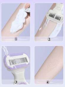 女士脱毛剃刀，适用于腋下、腿部和比基尼部位，便携式剃刀，紫色安全手动剃刀，女士比基尼手动安全剃刀刀片脱毛剃须/5层刀片，不锈钢刀片可更换紫色剃刀头，女孩礼物旅行必备，适合外出 - 彩色 - 查看 9