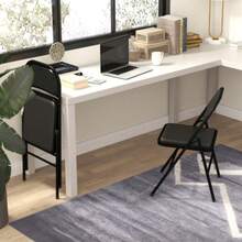 Set Of 2 Folding Chairs, Portable Office Chairs, Metal Legs, Ideal For The Office, Reception Or Waiting Room, Black Faux Leather Upholstery. - Black - View 6