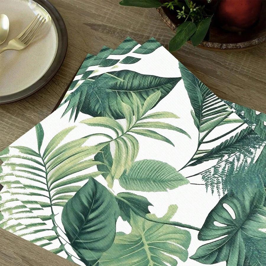 Bộ 1/4/6 tấm lót bàn ăn bằng vải lanh họa tiết lá cây, thích hợp cho bàn ăn, trang trí quanh năm, thảm trải bàn hiện đại có thể giặt được, trang trí phòng, lót ly, thảm ăn nhà bếp, trang trí tiệc trong nhà và ngoài trời, trang trí nhà cửa, quà tặng lý tưởng. - Nhiều màu - Xem 1