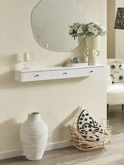 SoBuy FRG43-L-W, Wall Shelf Floating Shelf Wall Storage Unit With 3 Drawers, White, W94 X D15 X H10cm