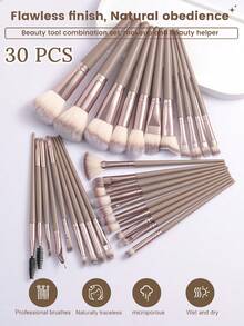 41PCS Makeup Tools Set Including:30PCS Makeup Brush Set+1pc Multi-Functional Zipper Toiletry And Cosmetic Bag Waterproof+1pc Makeup Brush Cleaning Tools+3PCS Makeup Sponges+3PCS Triangle Powder Puffs+3PCS Facial Cleansing Sponges,All-In-One & Beginner-Friendly | Travel-Ready & Gift-Ready | Perfect For Newbies/Her - Multicolor - View 2