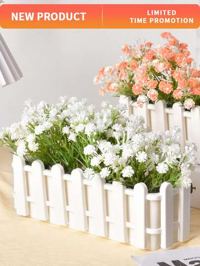 1个白色塑料围栏花盆，耐用塑料材质，适用于花园装饰、蔬菜种植、多肉植物盆景、花盆装饰、室内装饰、婚礼场景、DIY盆景
