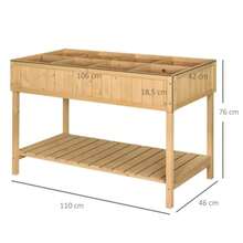 Raised Flower Box Planter With 8 Compartments And Gutters, Made Of Solid Natural Fir Wood, 110 X 46 X 76 Cm