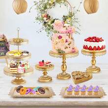 7Pieces Gold Cake Stand Set, Metal Round Heart Holder Dessert Display Plate Serving Platter, Dessert Table Stands And Trays Set For Christmas, Wedding, Birthday, Anniversary, Tea Party - 金色 - 查看 4