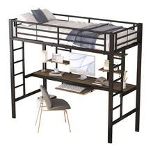 (=WX000123AAB) Bettgestell Metallbett, Eisenbett, Hochbett Mit Schreibtisch Und Zwei Bücherregalen Für Kinder, Jugendliche Und Erwachsene, 90x200cm, Schwarz - Black + Metal - View 8