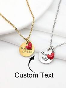 Personalized Necklace With Engraved Text And Red Enamel Heart Charm, Personalized Carved Jewelry,Name Necklace, Mom Gift, Godmother, Personalized Christmas Gift, Valentine's Day Gifts - Multicolor - View 2