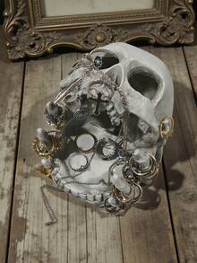 哥特骷髅头首饰收纳盒展示架 - 戒指盒，可收纳戒指、项链、手镯，卧室家居装饰，梳妆台装饰，礼品 - 彩色 - 查看 8