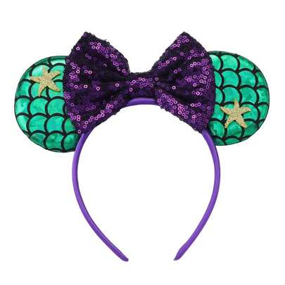 Disney 1个闪亮可爱海星、美人鱼、公主、迪士尼卡通米奇主题亮片发箍，适合学生派对、角色扮演、主题公园装饰