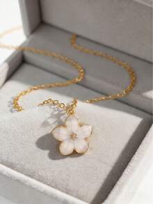 1 Pc Exquisite Fashion Five-Petal Flower Charm Clavicle Necklace,Stainless Steel Necklace ,Sweet Cute Street Accessory Gift For Daily Life - Cherry Blossom Necklace - View 6