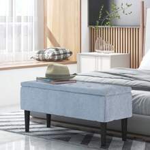 Storage Bench, Bed Bench, Upholstered Bench With Hinged Lid, Chest Bench, For Living Room, Bedroom, Blue, 95 X 38 X 45 Cm