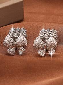 1pair Fantasy Bow Platinum Plated Stud Earrings Exquisite Hollow Out Cube Cubic Zirconia Earring For Women Daily Commute Dating Christmas Wedding Gift Copper Jewelry - Silver - View 3