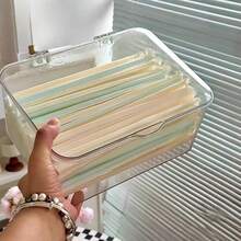 1pc Transparent Lid Straw Holder, Plastic Straw Dispenser, Desktop Storage Box, Suitable For Kitchen, Office, Cabinet Storage, Can Also Hold Pencils