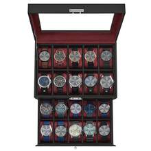 SONGMICS Caja de Relojes, Estuche de Relojes con Tapa de Cristal de 2 Niveles, con Cerradura, 1 Cajón, para Anillos, Pulseras, Regalo Ideal, Cuero Sintético Negro y Forro Rojo Vino - Burdeos - Ver 7