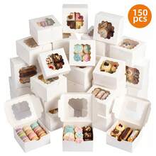 Tomnk 50/100/150pcs White Cookie Boxes With 3 Style Window, 4x4x2.5 Inch Small Bakery Boxes, For Dessert, Chocolate Strawberries Donuts And Party Favor, Gift Boxes, Wedding Cookie Boxes, Mother's Day - 紙盒 - 查看 1