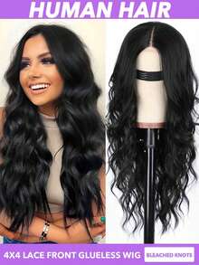 Bleached Knots 4x4 Lace Human Hair Front Wigs Pre Plucked With Baby Hair Wear And Go Glueless Wigs Real Human Hair 4x4 Body Wave Lace Front Wigs Human Hair Wigs For Women No Glue Lace Front Closure Ready To Wear Wigs 180% 250% Density 8-20 22 24 26 28 30 Inch Natural Black - Natural Black - View 1