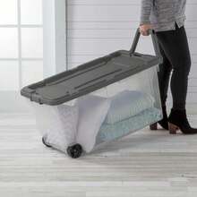 160 Quart Wheeled Stacker, Extra Large Durable Clear Bin, Latch Lid And Pull Handle, Gray, 2 Count - Trong suốt / Xám - Xem 3