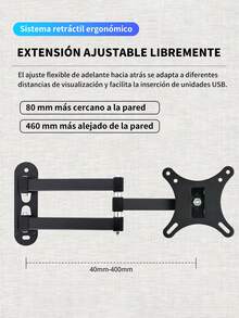 Soporte de pared para TV/Monitor,Soporte de brazo de extensión articulado para TV giratorio inclinable para pantalla plana LED LCD,soporte de pared móvil de 3 brazos giratorio y retráctil para TVs de 10 a 26 pulgadas,Apto para Pantallas de hasta 12KG. - Negro - Ver 8