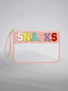 Women's Letter Transparent Zipper Storage Bag Transparent Cosmetic Bag Multifunctional Snack Bag - Baby Pink - View 1