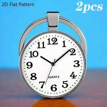 1 pieza Llavero con colgante de reloj de patrón de esfera minimalista moderno, de aleación de zinc de moda, regalo personal - Plateado - Ver 8