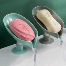 1 pieza Plato de jabón con forma de hoja con ventosa, adecuado para almacenar esponjas de ducha, accesorios de baño y cocina - Multicolor - Ver 3